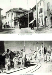 Oradour-sur-Glane Vision d'épouvante après l'incendie de la rue principale par les Nazis